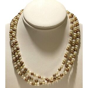 Vintage 3 Strand Multicolor 5.8mm Pearl 18'' Necklace Sterling‎ 925 Silver 52g